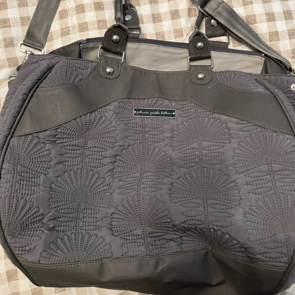 Petunia Pickle Bottom Gray Quilted Diaper Bag